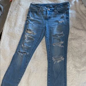 American Eagle Outfitters Women's Light Blue Ripped Skinny Jeans